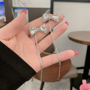 925银针超闪蝴蝶结耳钉女轻奢高级感长款流苏耳环气质新款潮耳线