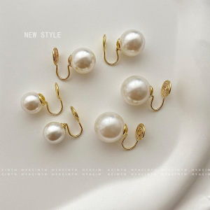 甜美大颗正圆强光施家珍珠耳环气质复古蚊香盘耳夹女无耳洞耳饰