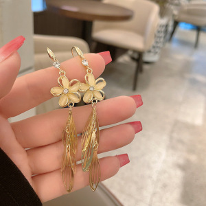 日韩国新款耳环高级感时尚气质猫眼石花朵流苏耳饰女长款流苏耳坠